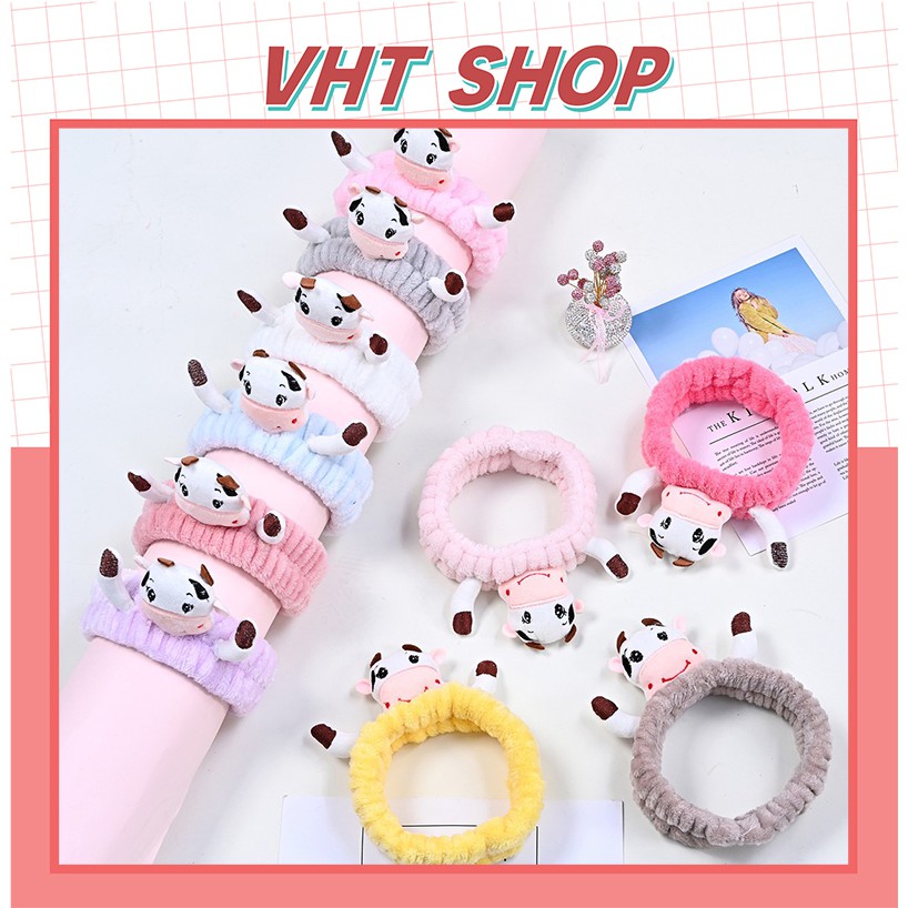 Băng đô rửa mặt, băng đô cài tóc turban nữ skincare bò sữa 3D cute vải nhung dễ thương thời trang BD19- VHT SHOP