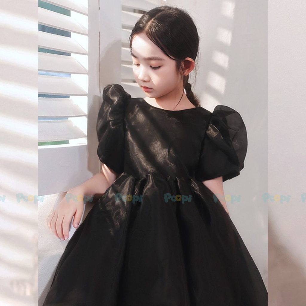 Váy Công Chúa Bé Gái Poopi Xòe Bồng Màu Đen Dễ Thương, Đầm Bé Gái Dự Tiệc Xinh Xắn