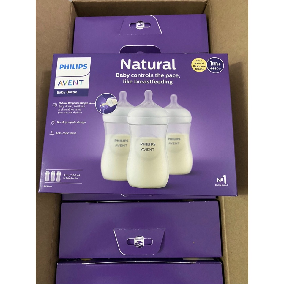 MẪU MỚI 2022 SET 3 BÌNH SỮA AVENT  RESPONSE 125ML /260ML /330ML CÀI TIẾN NÚM TY SIÊU MỀM