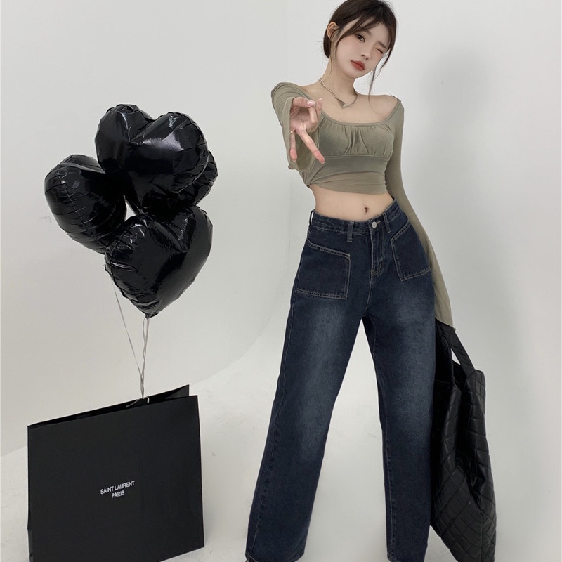 Quần Denim Ống Rộng Thời Trang Cá Tính Dành Cho Nữ