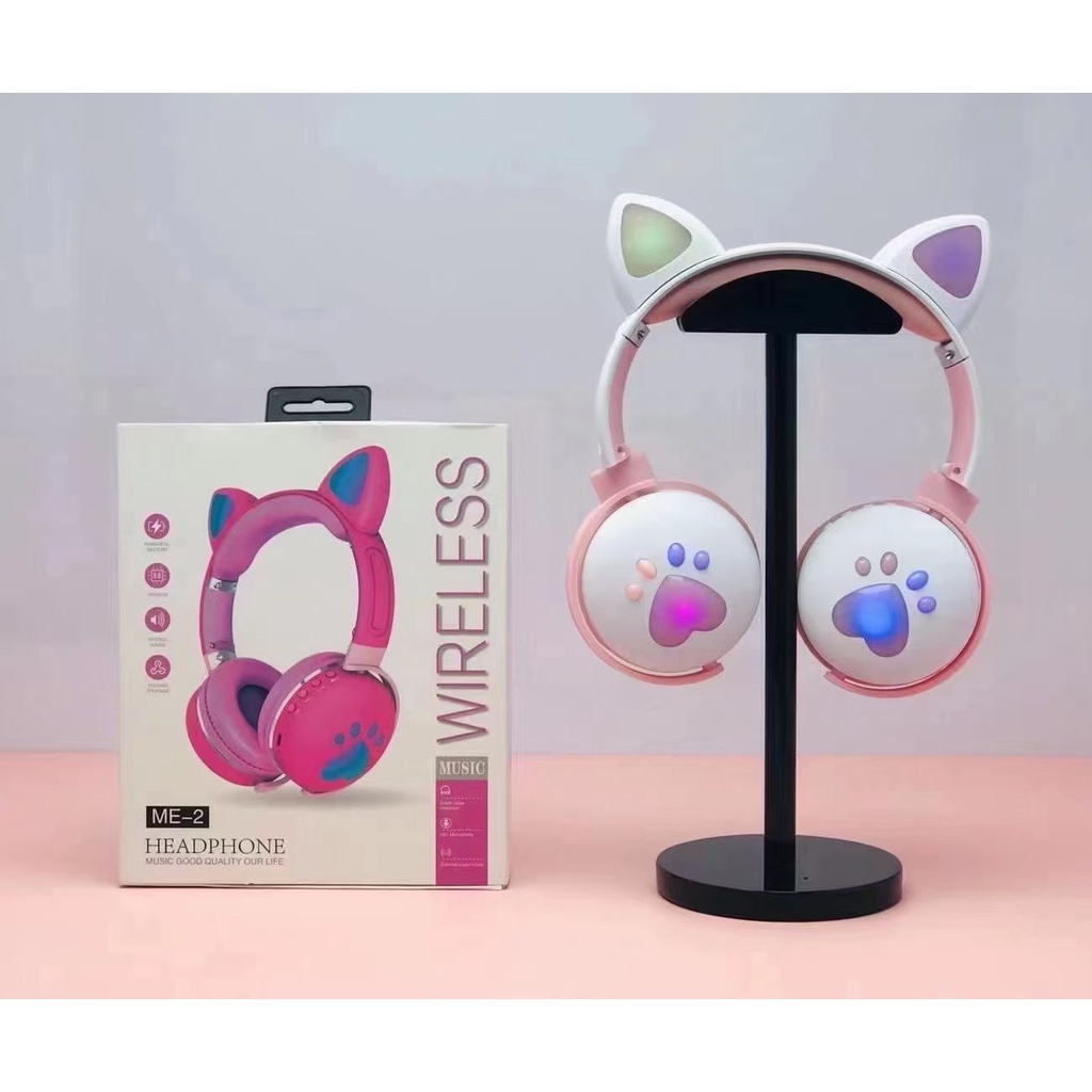 Tai Nghe Tai Mèo HEADPHONE Model ME Bluetooth 5.0 đèn LED Chống Ồn, Bass Chắc, Êm Tai