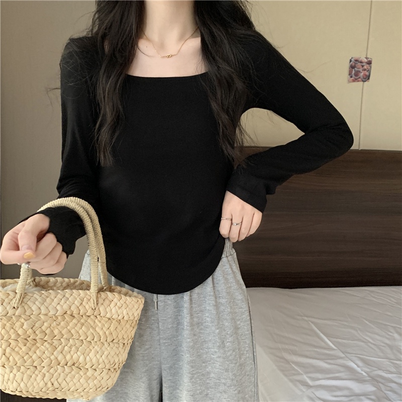 Áo Thun Tay Dài Màu Đen Phong Cách retro Mỹ Cho Nữ