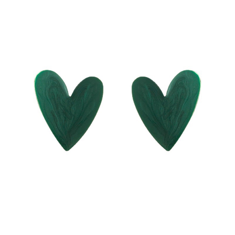 Bông tai hình trái tim màu trắng/màu xanh lá đậm phong cách retro Hàn Quốc thời trang cho nữ