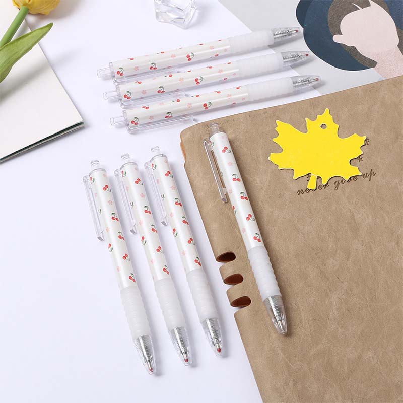 Bút bi mực đen ngòi 0.5mm vỏ thiết kế họa tiết quả cherry đáng yêu chất lượng cao b8
