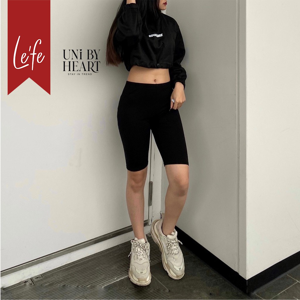 Quần legging lửng Léfe vải thun cao cấp biker nữ đùi ngố đồ mặc nhà dáng ôm bó lưng thun tập gym yoga bigsize bầu bí | BigBuy360 - bigbuy360.vn