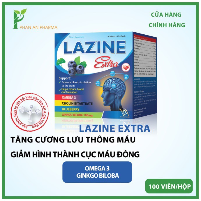 Hoạt huyết dưỡng não Lazine Extra tăng cường lưu thông máu não Nine's Beauty Nines Dược Phan An Green