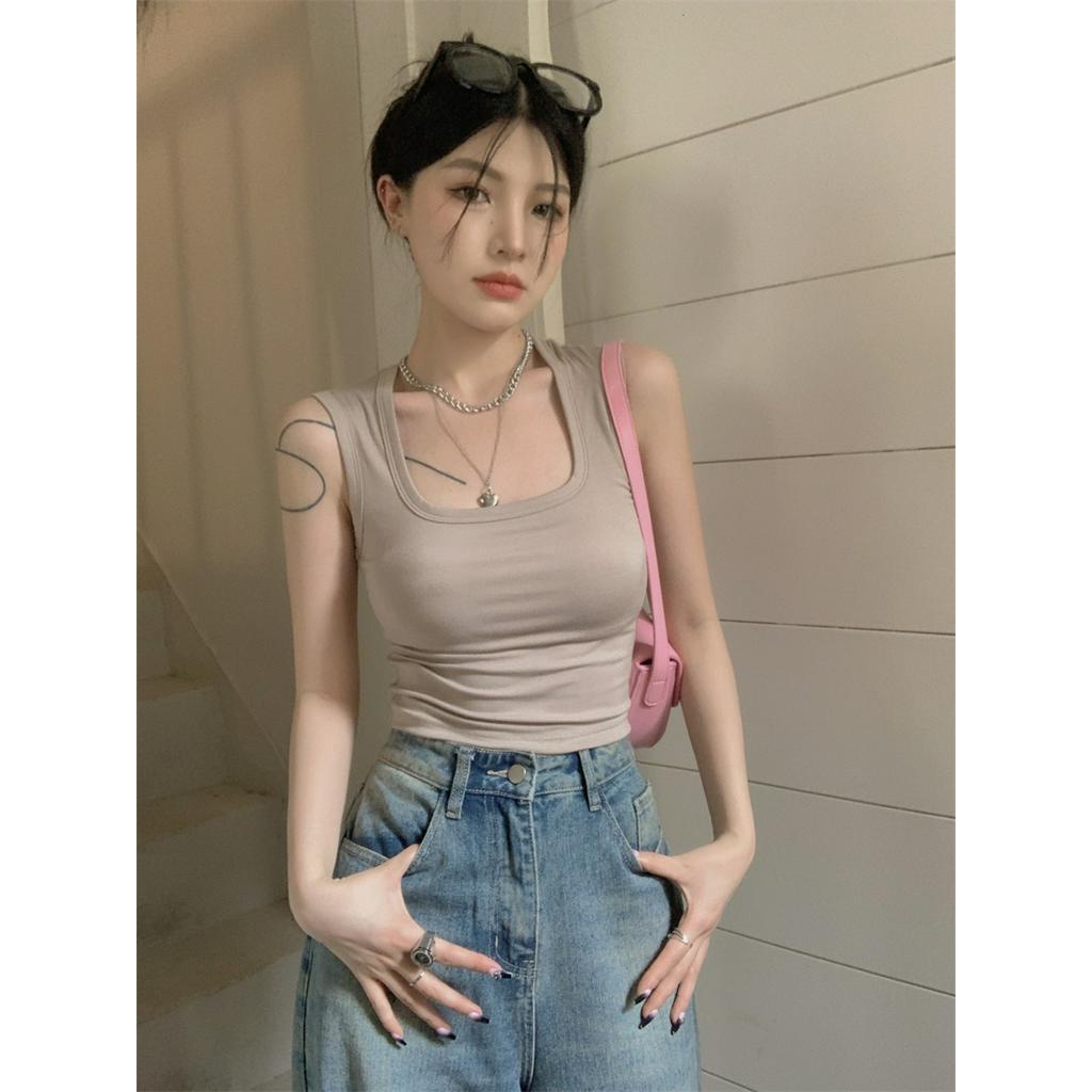 Áo Ba Lỗ Dáng Ôm Ngắn Màu Trơn Thời Trang Cho Nữ 63353