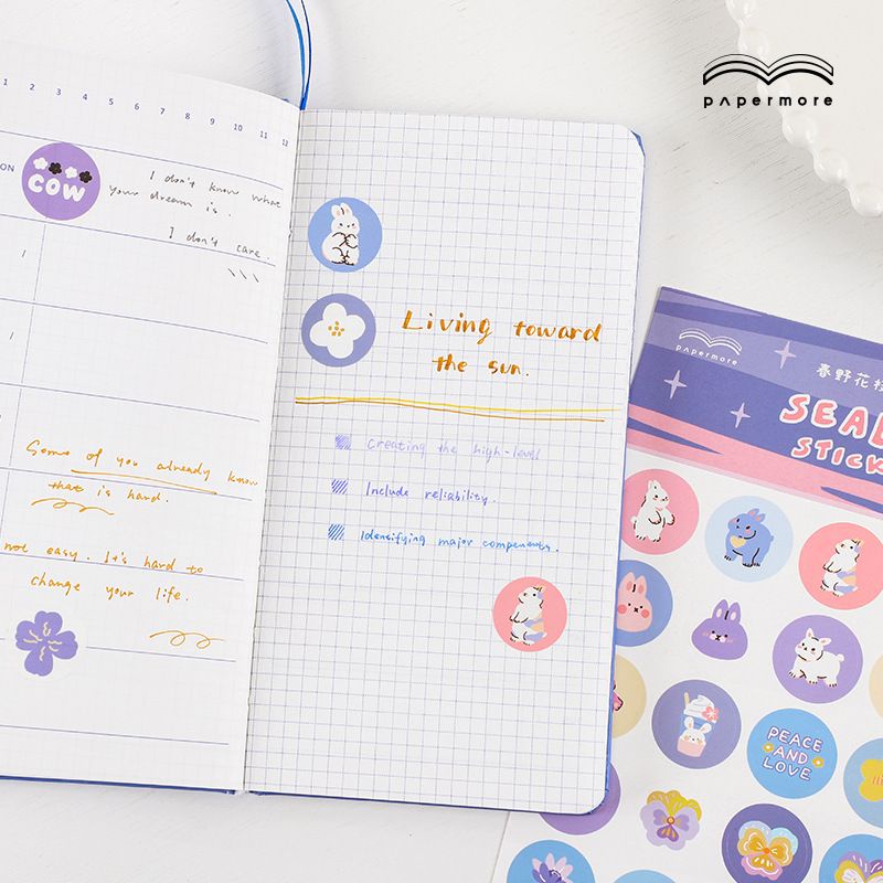 1 tấm sticker tròn PaPerMore hình thú và cây, hoa cute