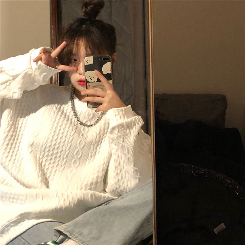 Áo sweater form rộng nỉ màu trắng ulzzang basic | BigBuy360 - bigbuy360.vn