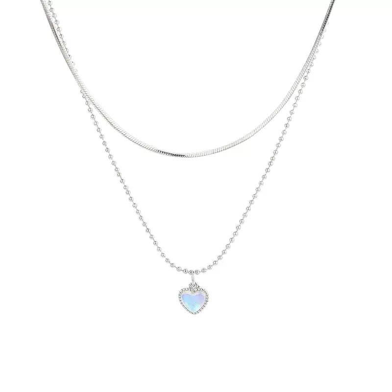 Vòng cổ Mặt Trái Tim Đôi Đính Đá Mặt Trăng Thời Trang Cho Nữ