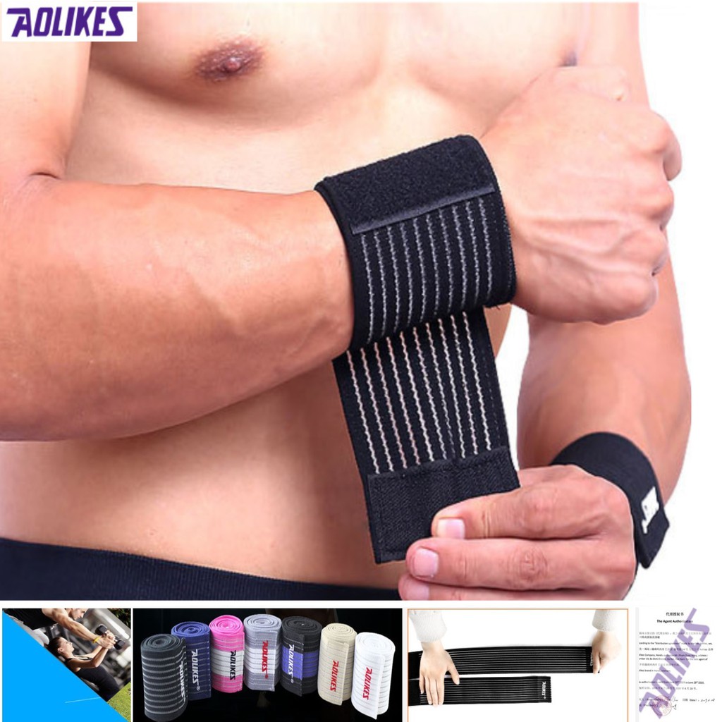 Đổ sỉ - Aolikes AL 1526 - 1536 (1 cái) 40cm Đai cuốn cổ tay chống trượt chuyên gym chính hãng