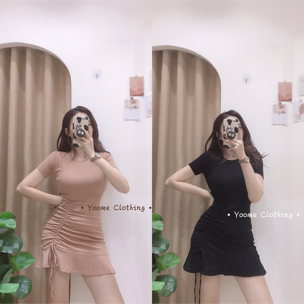 [Mã SKAMSALEP6 giảm 10% tối đa 100K đơn 150K] Váy body tay cộc đuôi cá dây rút tôn dáng hai màu [ ẢNH THẬT TẠI SHOP] | BigBuy360 - bigbuy360.vn