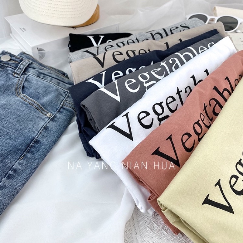 Áo phông 3158, áo thun tay lỡ form rộng chất cotton in chữ VEGE