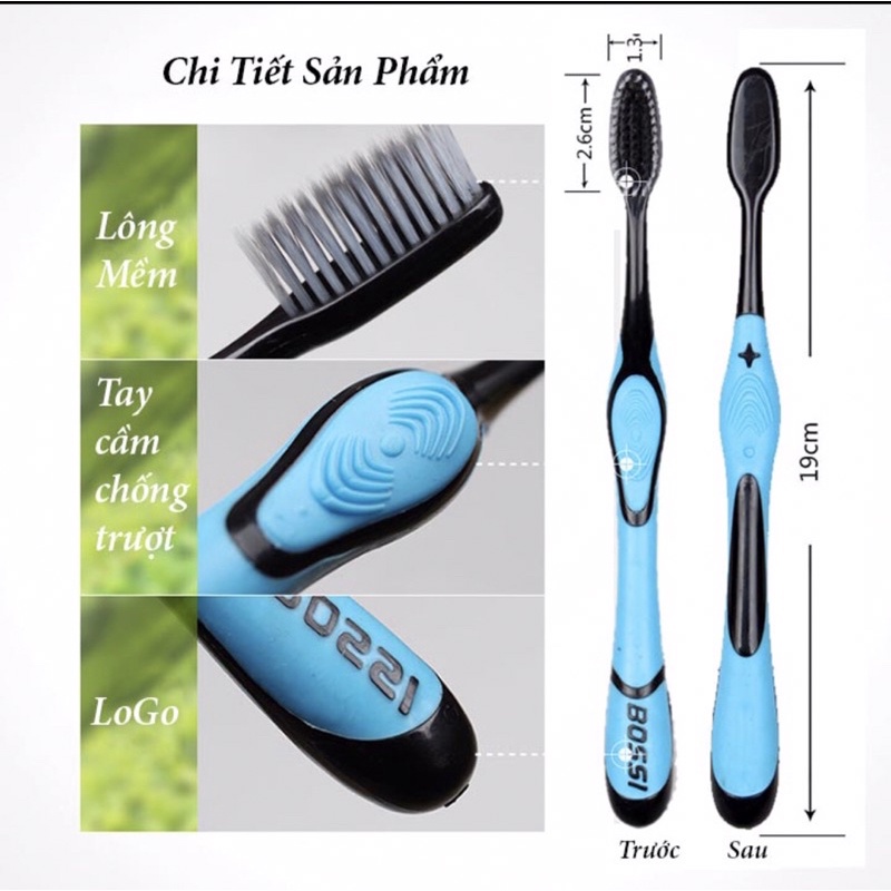 ❌❌ Combo 10 Chiếc Bàn Chải Đánh Răng Than Tre Hoạt Tính Hàn Quốc BOSSI NO921 ( maù ngẫu nhiên )