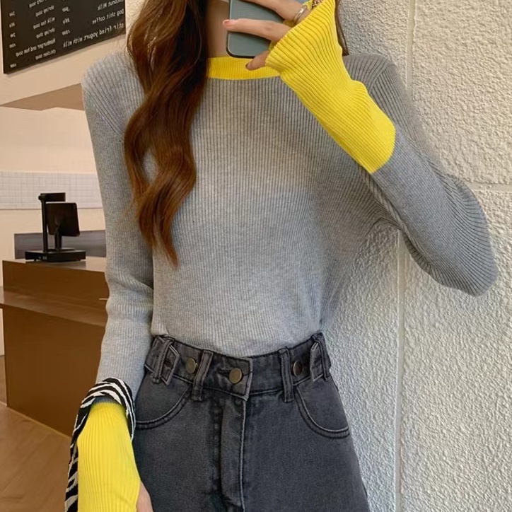 Áo Dệt Kim Tay Dài Dáng Ôm Kẻ Sọc Cá Tính Thời Trang