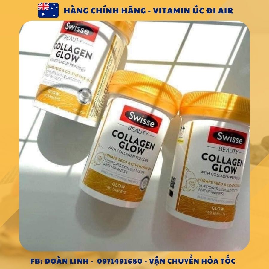 Swisse Collagen Glow Dạng Viên Uống 60V/120V, Hàng chuẩn úc đi air, Viên uống Collagen Glow Swisse