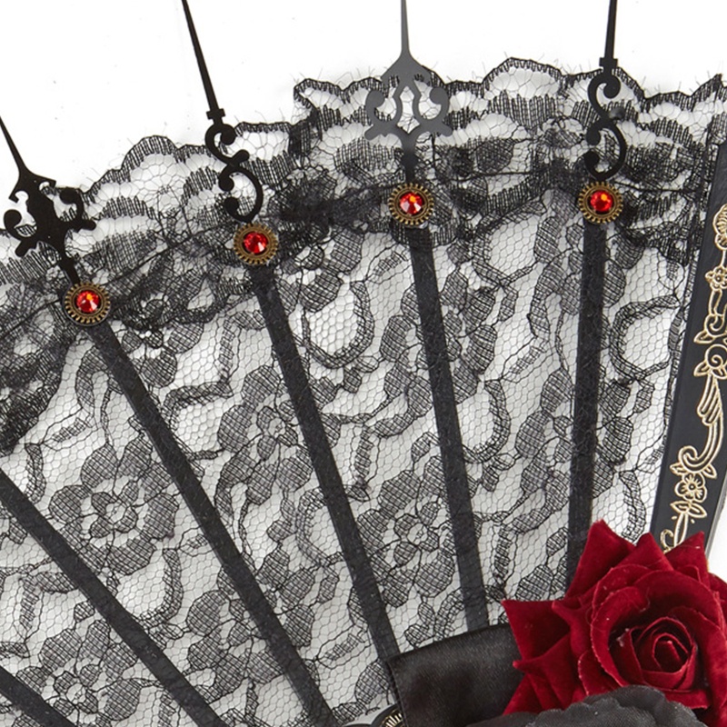 Quạt Xếp Cầm Tay Họa Tiết Hoa Hồng Phong Cách Retro Nhật Bản