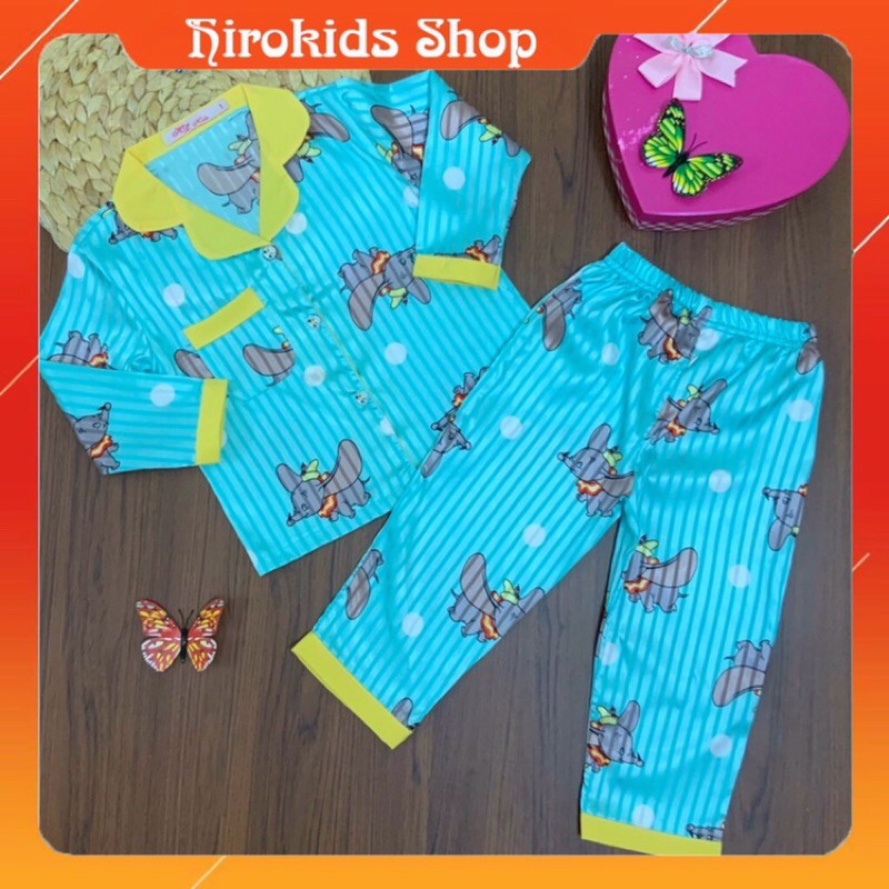Bộ quần áo Pijama Lụa Gấm dài họa tiết viền cổ cho bé gái (12-32kg) - HIROKIDS