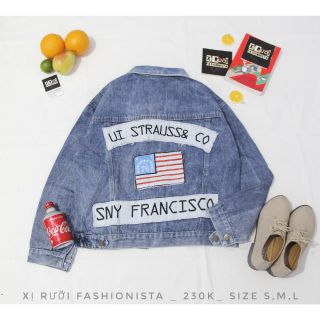 [Size S,M,L] Áo khoác vải bò thêu cờ mỹ