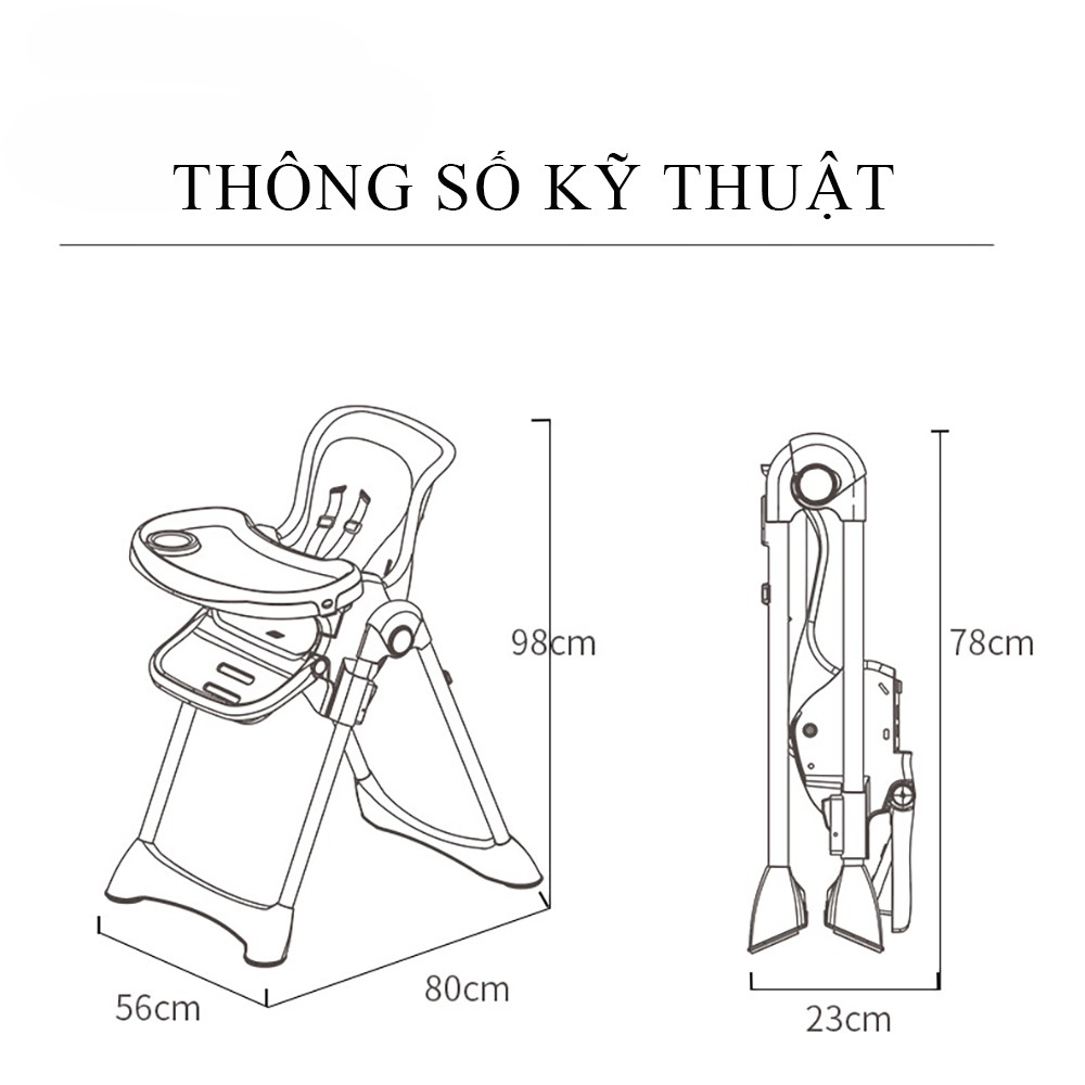 Ghế ăn dặm cho bé cao cấp - Có thể gấp gọn - Nâng hạ độ cao dễ dàng, bảo hành 2 năm, lỗi đổi mới trong 7 ngày đầu