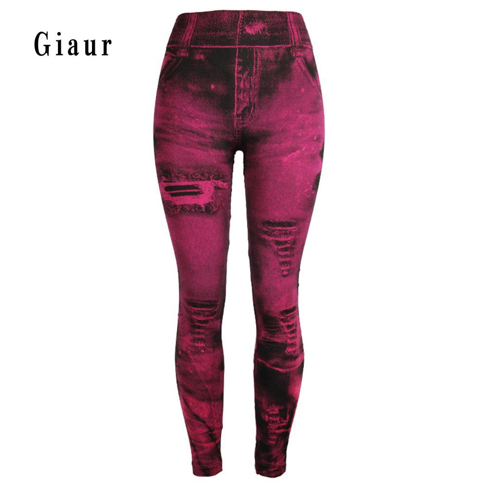 Quần legging giả jean chất liệu co dãn eo cao thời trang cho nữ