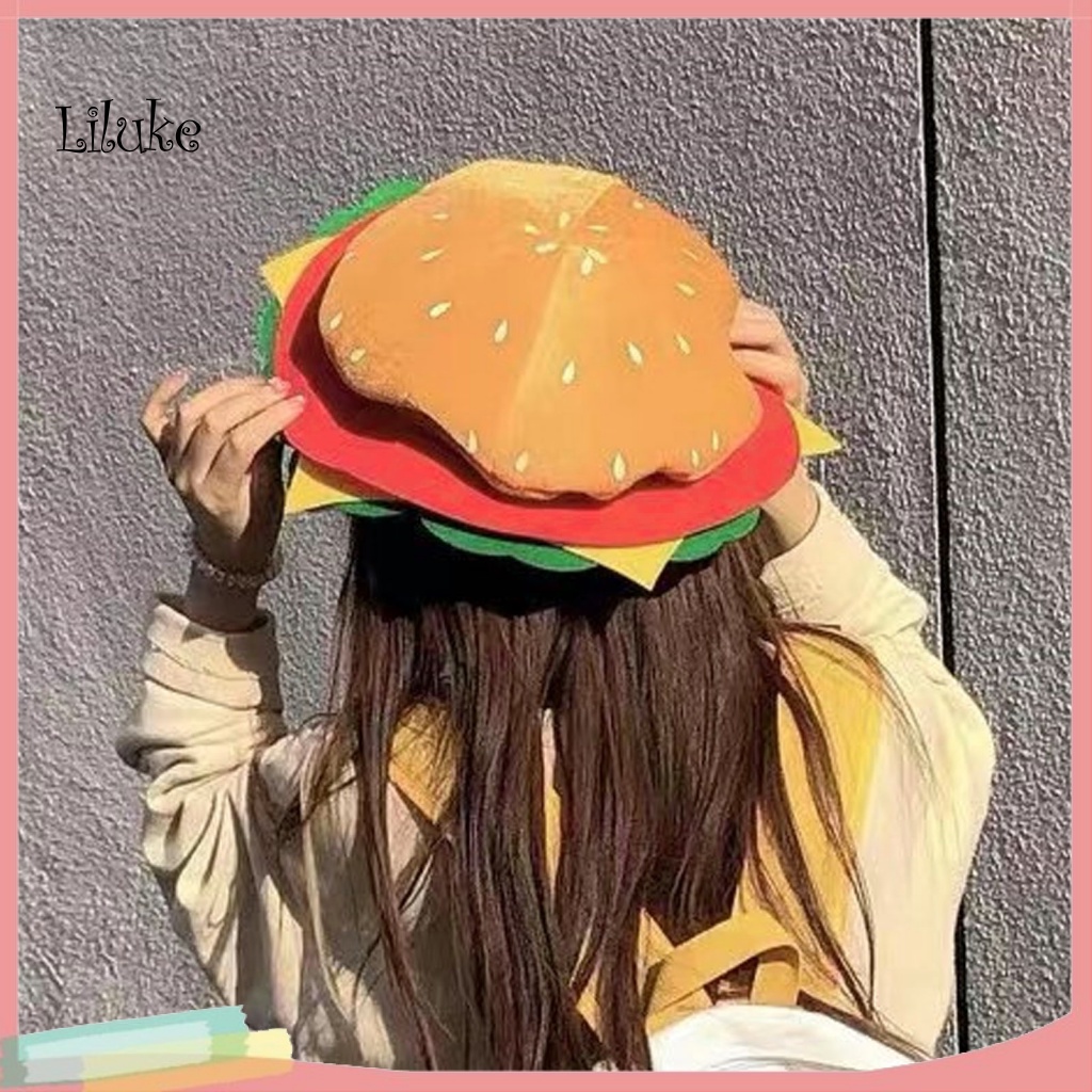 Mũ Cotton Màu Trơn Hình Hamburger Ngộ Nghĩnh