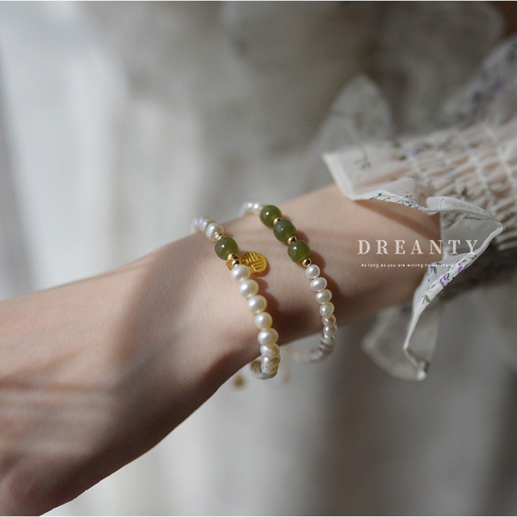 Vòng Tay Chuỗi Hạt Ngọc Trai Mạ Vàng Thật Thời Trang Pháp Cổ Điển Cho Nữ