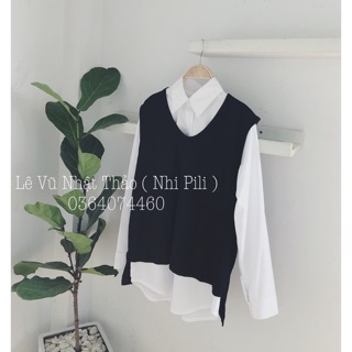 Set áo sơ mi + áo thun gân giả len .