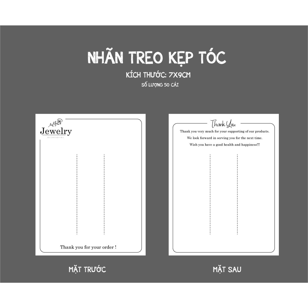 Nhãn mác tag treo kẹp tóc, kẹp nơ 50 nhãn bìa cứng (HÀNG CÓ SẴN chưa có túi kính trong )