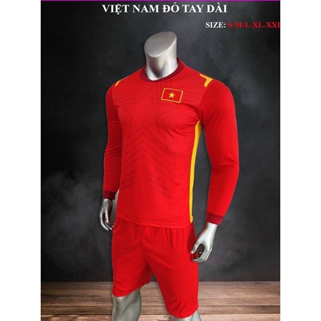Bộ quần áo đá banh tay dài Việt Nam, Bộ quần áo bóng đá tay dài in tên và số theo yêu cầu