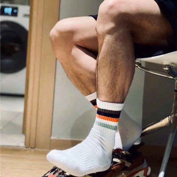 Vớ Cotton Dày Dặn Thấm Hút Mồ Hôi Họa Tiết Kẻ Sọc Cầu Vồng Cho Nam