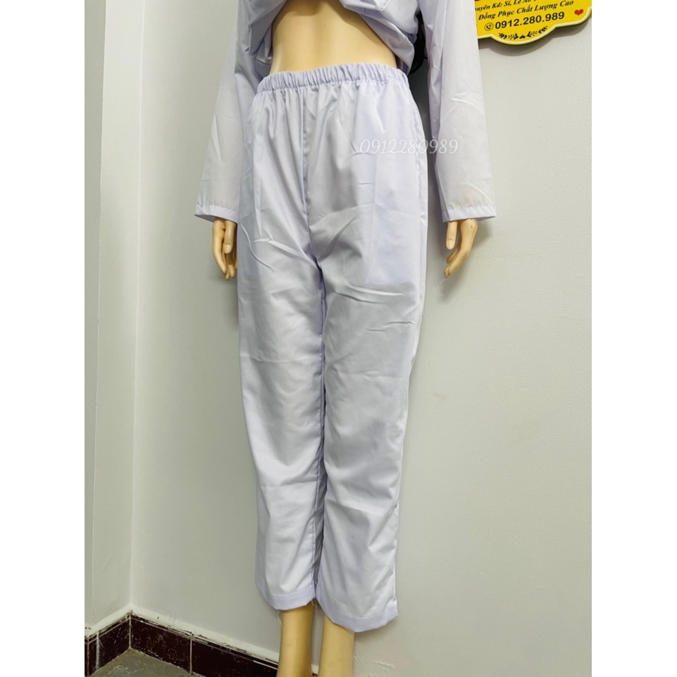 Áo Blouse Trắng ngành y tay dài 2 túi xéo phía trước _ Hình chụp thật