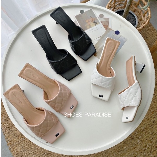 Guốc Bảng Ngang Mũi Vuông Gót Vuông Cao 5 Phân Shoes Paradise