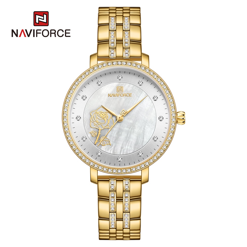 Đồng hồ NAVIFORCE 5017 thép không gỉ đính đá nhân tạo mạ vàng thời thượng