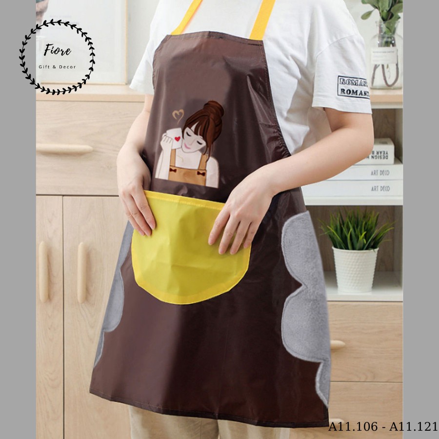 Tạp dề chống thấm nước, đồng phục quán cafe, tạp dề nấu ăn đẹp - họa tiết thiếu nữ uống trà nhiều màu | BigBuy360 - bigbuy360.vn