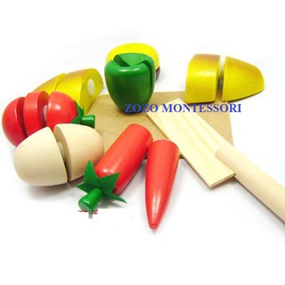 Đồ Chơi Cắt Hoa Quả Bằng Gỗ - Đồ Chơi Rèn Sự Khéo Léo
