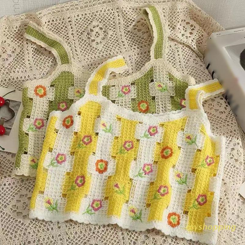 Áo Tank Top Dệt Kim Không Tay Thêu Hoa Thời Trang Ngọt Ngào Dành Cho Nữ