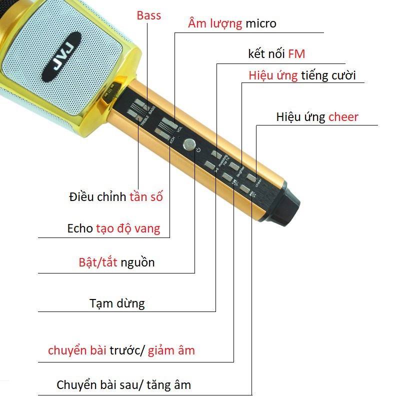 Micro không dây Karaoke JVJ YS-91/ SD17/ YS92 Bluetooth - Kết nối điện thoại, tivi qua Bluetooth,Hỗ trợ ghi âm - BH 06T