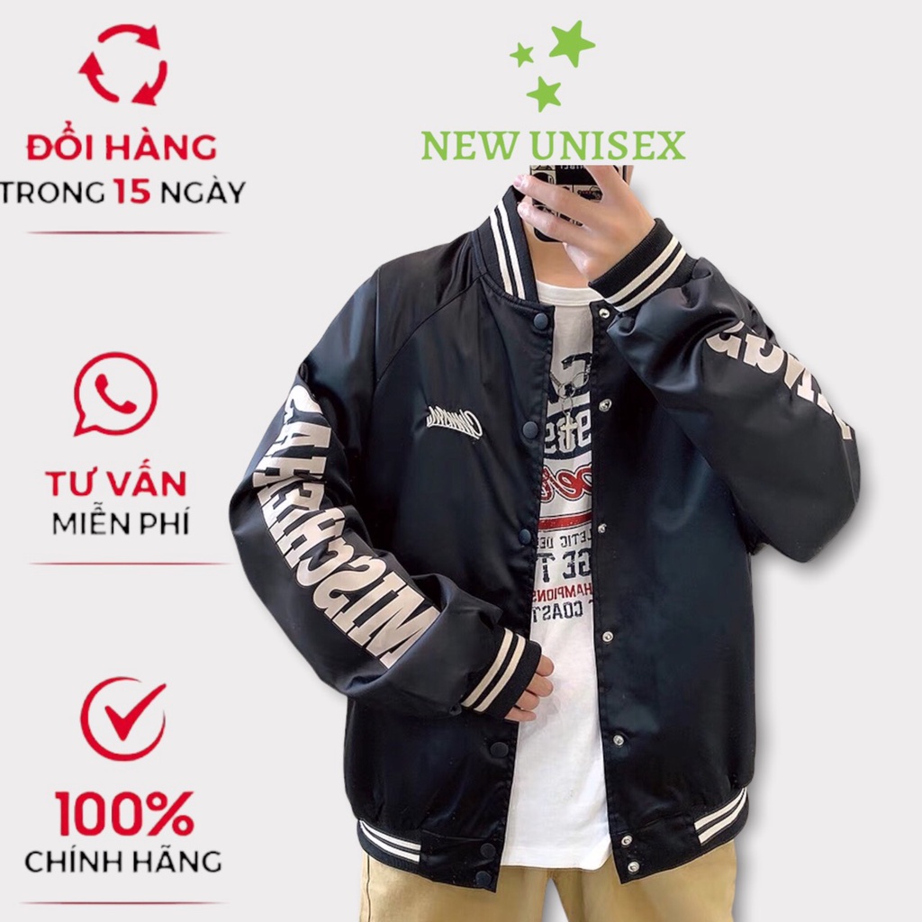Áo khoác bomber nam nữ vải dù 2 lớp form rộng in họa tiết đẹp phối chữ trắng ở tay siêu hot trend