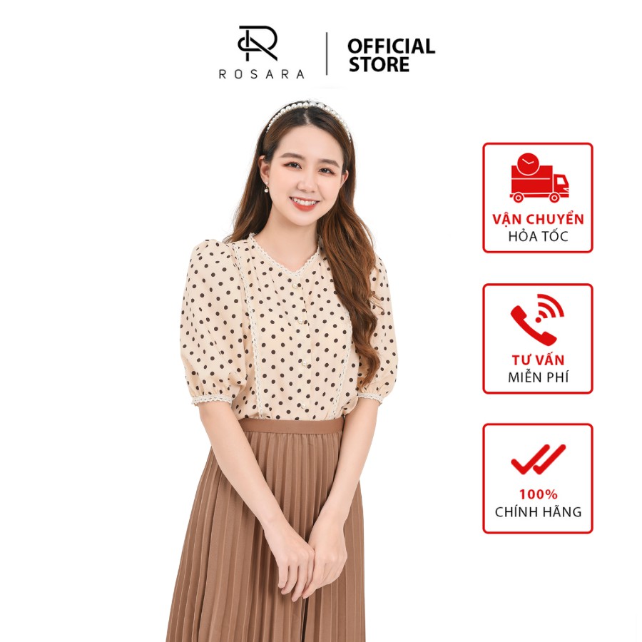 Áo sơ mi thời trang nữ cổ tròn viền ren Rosara AM62 | BigBuy360 - bigbuy360.vn