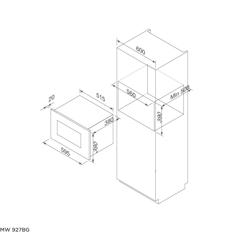 [Mã MUAB1000K Giảm 1tr] LÒ VI SÓNG ÂM TỦ MALLOCA MW 927BG