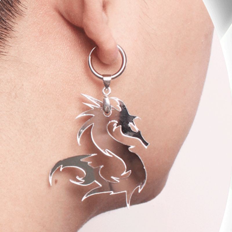 Bông Tai Kim Loại Móc Tròn Hình Rồng Thời Trang Cá Tính
