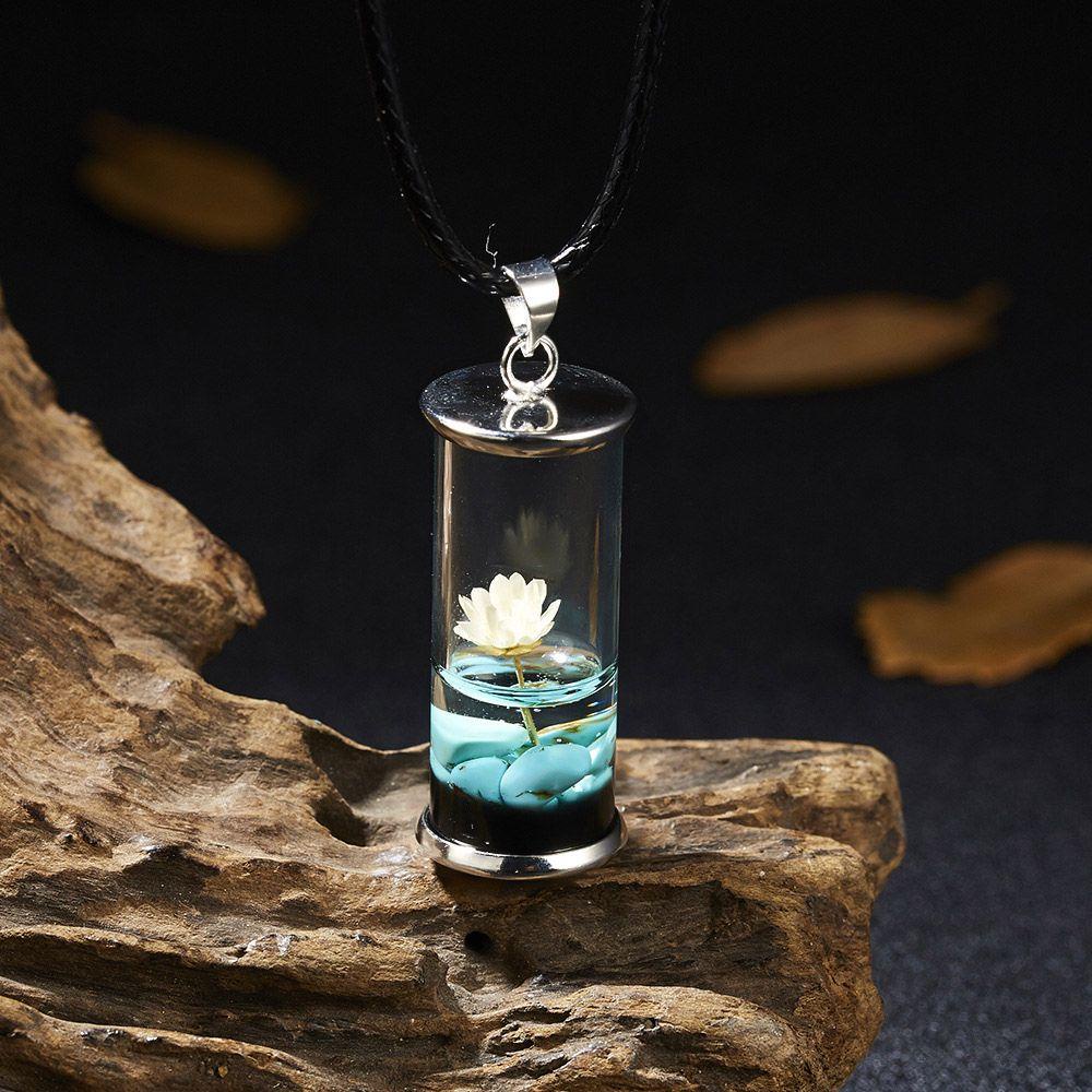 MELODG Vòng cổ Mặt Lọ Thủy Tinh Trong Suốt Hình Hoa Sen Dạ Quang