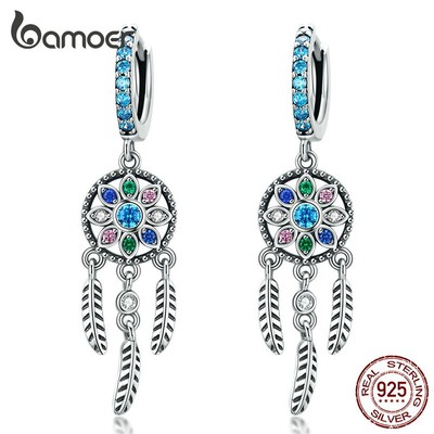 Bamoer Bông Tai bạc 925 Hình Dreamcatcher Phong Cách boho Thời Trang Cho Nữ sce713