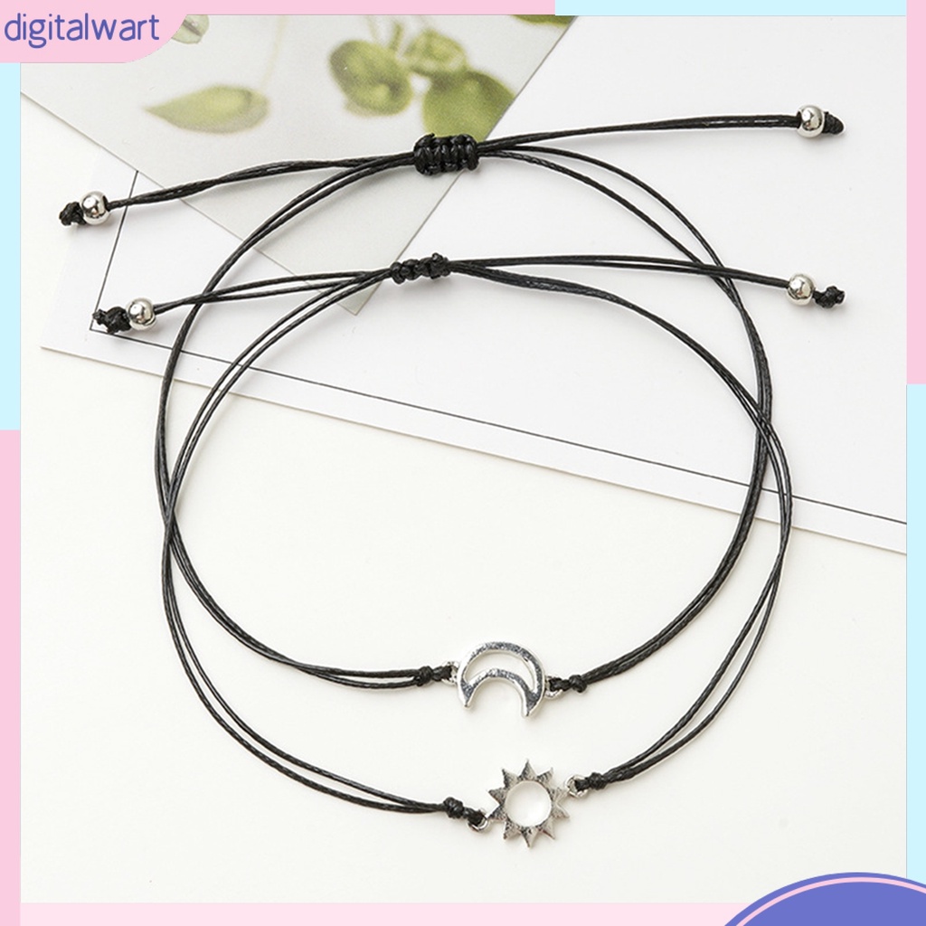 Set 2 vòng tay tình bạn mặt trăng và mặt trời có thể điều chỉnh được