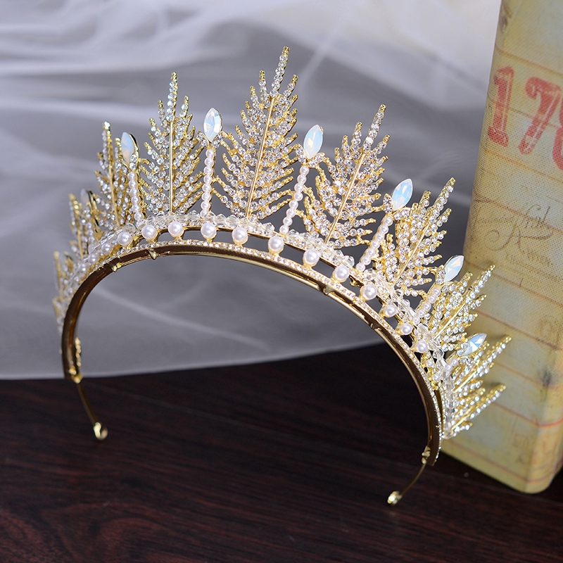 Bộ vương miện và khuyên tai đính đá pha lê sáng bóng phong cách công chúa thời trang cho nữ