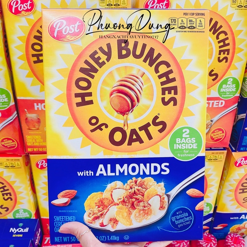 Ngũ cốc dinh dưỡng yến mạch hạt hạnh nhân Honey Bunches of Oats của Mỹ [Hàng Bay Air]
