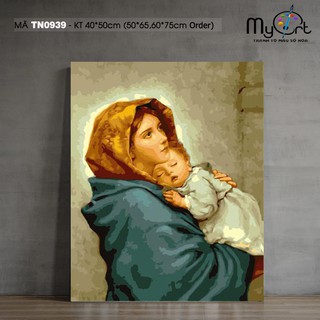 Tranh tự tô màu theo số sơn dầu số hóa Myart - Tranh tôn giáo Đức mẹ Maria và Chúa hài đồng TN0939