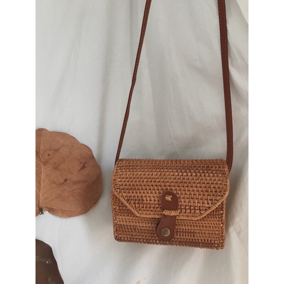 Túi Mây Hình Hộp Chữ Nhật Có Dây Đeo Chéo Bằng Da - Ảnh Thật Shop Tự Chụp