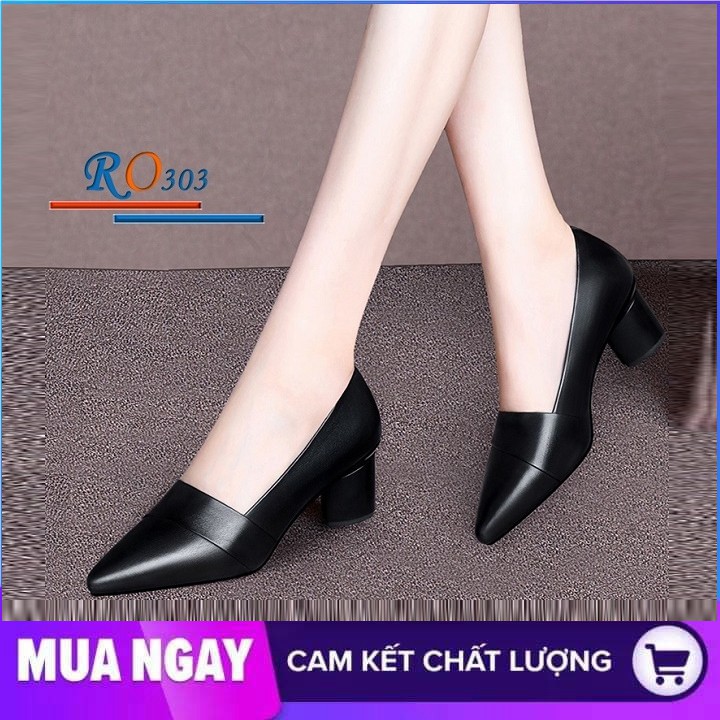 Giày cao gót nữ đẹp đế vuông 5cm hàng hiệu rosata hai màu đen đỏ ro303